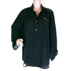 Love2BME Women Top Blouse Sheer Long Sleeves Color Black Size 2X - NWT